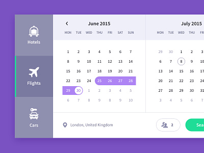 Calendar, travel UI freebie