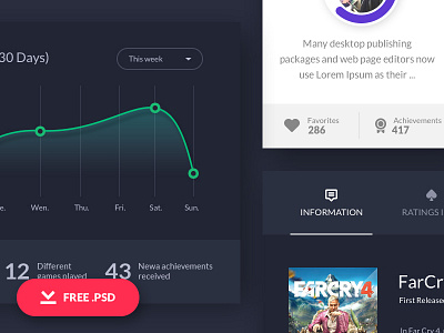 Gaming UI Kit freebie .PSD ecommerce flat freebie game profile psd shop stats tabs ui kit user interface ux