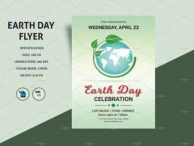 Earth Day Flyer Template earth earth day earth day festival earth day flyer flyer template invitation flyer ms word nature party flyer photoshop template planet poster