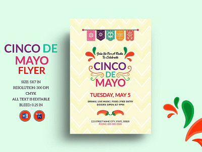 Cinco De Mayo Party Flyer 5 de mayo celebration cinco de mayo cinco de mayo party fiesta invitation flyer mexican party flyer mexico independence ms word party flyer photoshop template