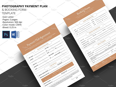 Payment Plan & Booking Form booking form business contract business forms client booking ms word payment plan photographer photography forms photoshop template studio booking