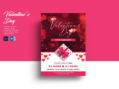 Valentine's Day Party Flyer dalentines day party invitation flyer ms word party invitation photoshop template psd valentine invitation valentines flyer