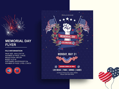 US Memorial Day Flyer 27th may invitation flyer memorial memorial day memorial day flyer ms word photoshop template us memorial us memorial day us military