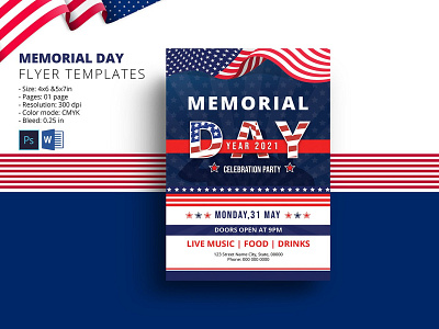 US Memorial Day Flyer event flyer invitation flyer memorial day military ms word photoshop template us memorial us memorial day us memorial day flyer us military