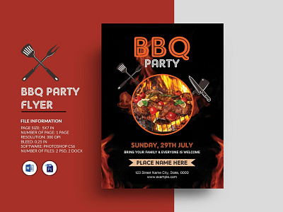 BBQ Party Flyer barbecue barbecue invitation bbq bbq party flyer invitation flyer ms word music party night party party flyer photoshop template summer