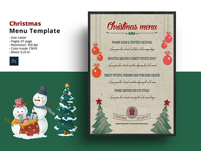 Christmas Menu Card Template christmas menu christmas menu card christmas party menu event food menu holiday menu flyer holiday party menu menu card photoshop template restaurant