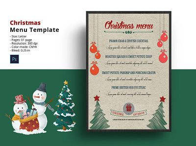 Christmas Menu Card Template christmas menu christmas menu card christmas party menu event food menu holiday menu flyer holiday party menu menu card photoshop template restaurant