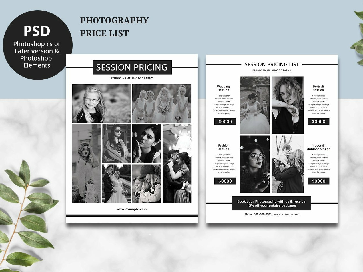 PSD Photography Pricing Template Photography Price List Photography Marketing Template