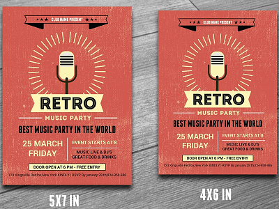 Retro Music Party Flyer club dance disco dj event flyer invitation music music event musical night party valentine party