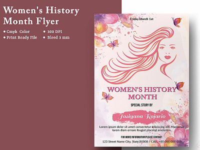 Women's History Month Party Flyer Template celebration element template history month flyer invitation template mothers day ms word photoshop template poster printable womens celebration womens history month