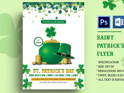 St. Patrick's Day Flyer Template celebration flyer flyer template green invitation template irish patrick day patricks day poster printable flyer saint patricks day st. patrick