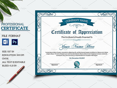 Certificate Template achievement appreciation business certificate certificate certificate blue certificate design certificate template corporate modern certificate print certificate professional certificate school certificate