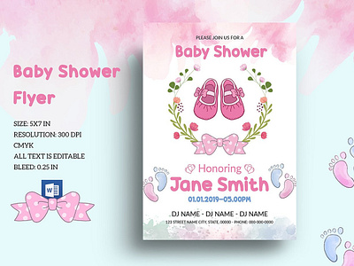 Editable Floral Baby Shower Invitation Template announcement baby shower bany shower invite boy customizable editable baby shower girl baby shower invitation template party flyer template shower invitation word template