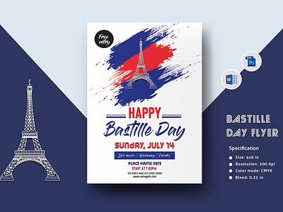 Bastille Day Flyer Template bastill day bastille celebration custome flyer customizable flyer event flyer french party invitation template july 14th ms word template photoshop template poster