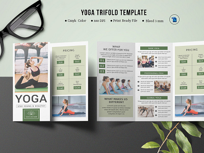 Yoga Trifold Brochure Template editable elements template fitness fitness center gym gym club health club marketing photoshop template printable yoga brochure yoga trifold brochure