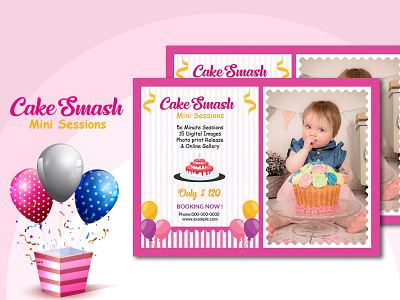 Cake Smash Mini Session Template 1st birthday baby mini session cake smash cake smash template editable marketing board mini session photographer photography photography board photoshop template printable