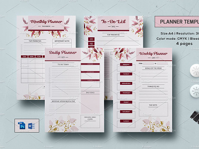 Printable Planner Template 2020 planner daily planner minimal planner monthly planner ms word personal planner photoshop template planner template to do list weekly planner yearly planner