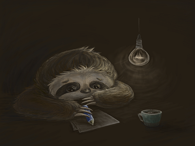 A hardworking sloth digital painting illustration sloth wacom