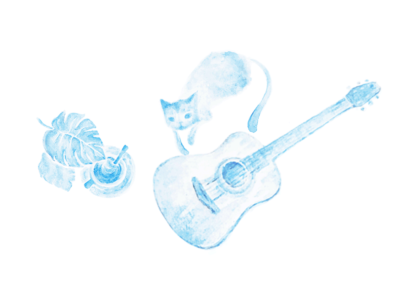 Quiet day alone after effects cat coffee guitar watercolor