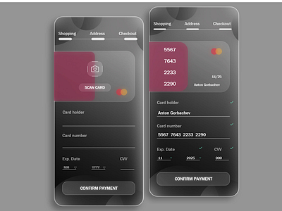 Dark mode glass ui - payment form credit card app credit card form dark mode did glass ui payment form payment page ui ui daily ui design ux