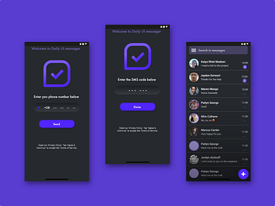 Daily UI #013 - Messaging app 3rd color dailyui dark mode design dobe xd figma message app morphism purple sketch ui ux