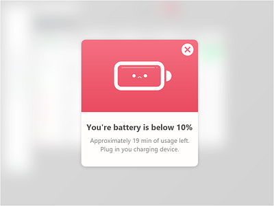 Daily UI #016 - Pop up message app design battery icon charhing connect dailyui dailyui016 dobe xd figma illustration low battery minimalistic mobile popup popup window recharge red uiux