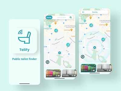 Public toilet finder App - #UI Coach app deisgn dailyui dobe xd figma fresh colors logo minimalistic mint green mobile app ui morphism search app sketch skeuomorphic toilet ui ux