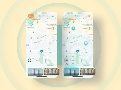 Location tracker App - Daily UI #020 20 2021 app ui building cyan dailyui figma location tracker map mobile morphism orange sketch tracker tracker app ui yellow
