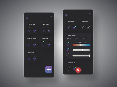 Smart home dashboard - Daily UI #020 2021 app control dailyui dark mode dark ui darkmode dashboard ui figma home monitoring light mobile ui morphic morphism purple sketch smarthome temperature trend uiux