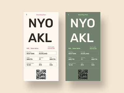 Boarding pass - Daily ui #024 024 3d color boarding pass bold typography challange dailyui dobe xd earthy eticket figma minimalistic mobile design mobile ui modern natural colors plane ticket qr simple clean interface ticket ux ui