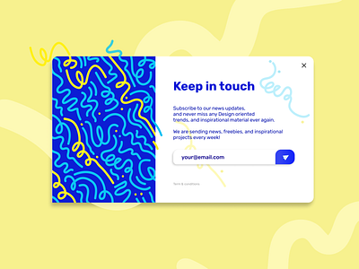 Subscribe - Daily UI #026 blue bold colors dailyui dobe xd email figma flatdesign funky illustration material ui minimalistic modern popup simple skeumorphism subscribe subscribe form ui web ui yellow