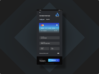 Credit card checkout form - Android UI 2021 logo checkout clean credit card design credit card details credit card form credit card payment dailyui dailyui002 dailyuichallenge dark mode dark theme dark ui dobe xd figma logo minimalistic payment app payment form pop colors
