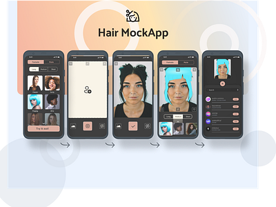 Hair mockup App - UI interface 3rd color app concept branding dailyui dark grey dark mode dobe xd figma hair app haircut hairstyle minimalistic morphism pink sketch ui coach ux mobile