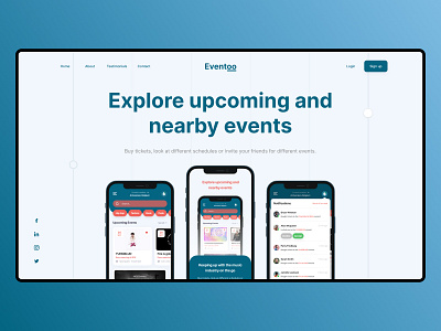 Eventoo | webdesign promo above the fold app branding buttons design events icon landingspage login logo minimal mobile sign up socials text ui ux web webdesign webdevelopment