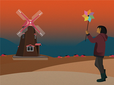 Landscape illustration girl paper windmill adobe illustrator beautiful character character design character illustration colors illustration illustrator vector art vector illustration windmill