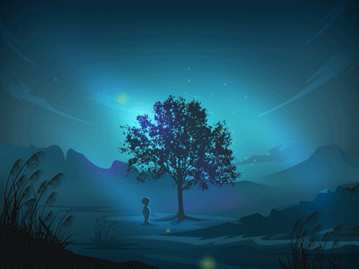 summer night firefly ae animation illustration ps tree