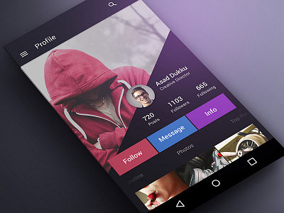 Dark Profile Screen colorful ui dark dark profile dark ui photos profile ui ui design