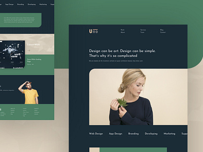 Uno Agency Landing Page 2 agency app creative dark design exploration green landing page psd template services simple trend ui uno agency ux web web design