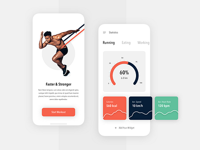 Fitness App app creative design eating fitness fitness app fitness tracker interface design ios mobile app percentage runner running man stronger ui ux walking working workout yoga