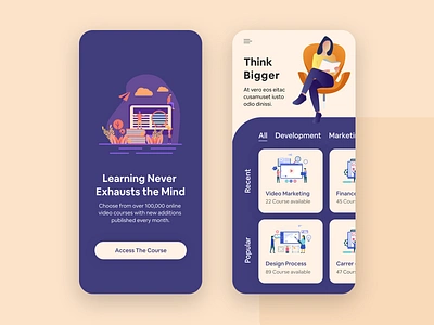 Course App UI Design access the course app application design colorful design course app creative design design flat design ios app learning app student app study thinker trending ui ui app ux