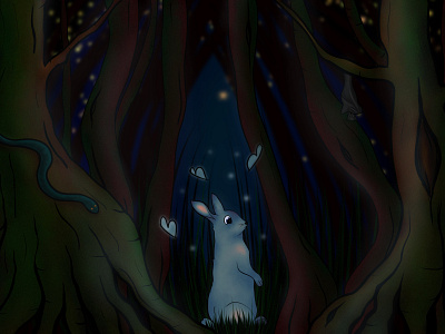 Will this rabbit find his way? cartoon character concept digitalart funnyanimals illustration procreate procreateart rabbit woods