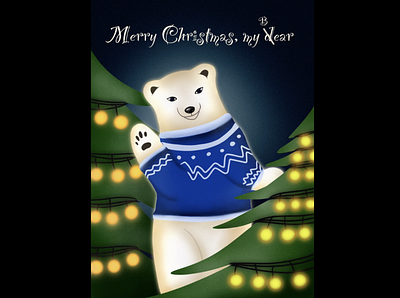 Bear postcard cartoon celebration character christmas digitalart funnyanimals holiday illustration postcard procreate procreateart