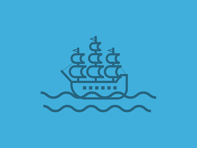 Ship blue boat design icon line logo ship