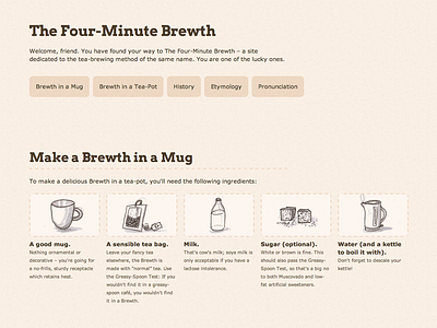 The Four-Minute Brewth design design in browser illustration instructions tea website