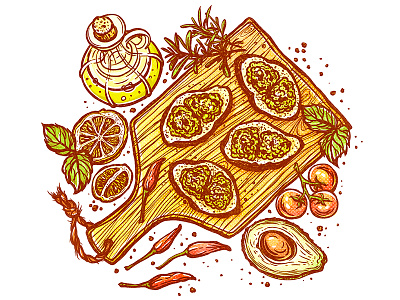 Toasts with avocado avocado draw food illustration sketch toast