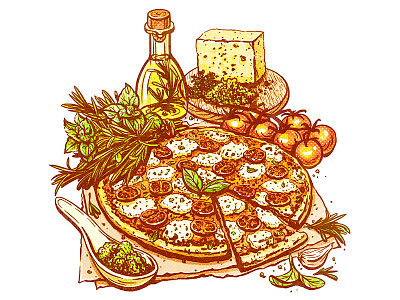 Pizza Margherita draw food illustration margherita pattern pizza sketch