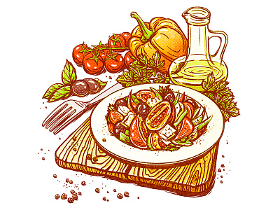 Greek Salad draw food greek illustration salad sketch