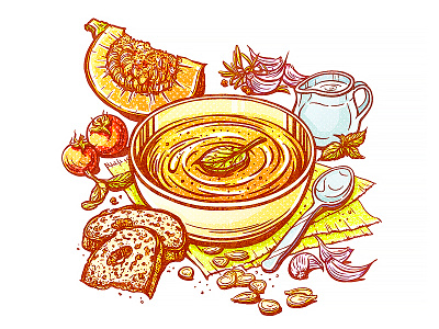 Pumpkin soup draw food illustration pumpkin sketch soup