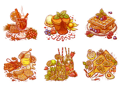 Some illustrations for recipes, part 2 desserts draw drinks food illustration sketch