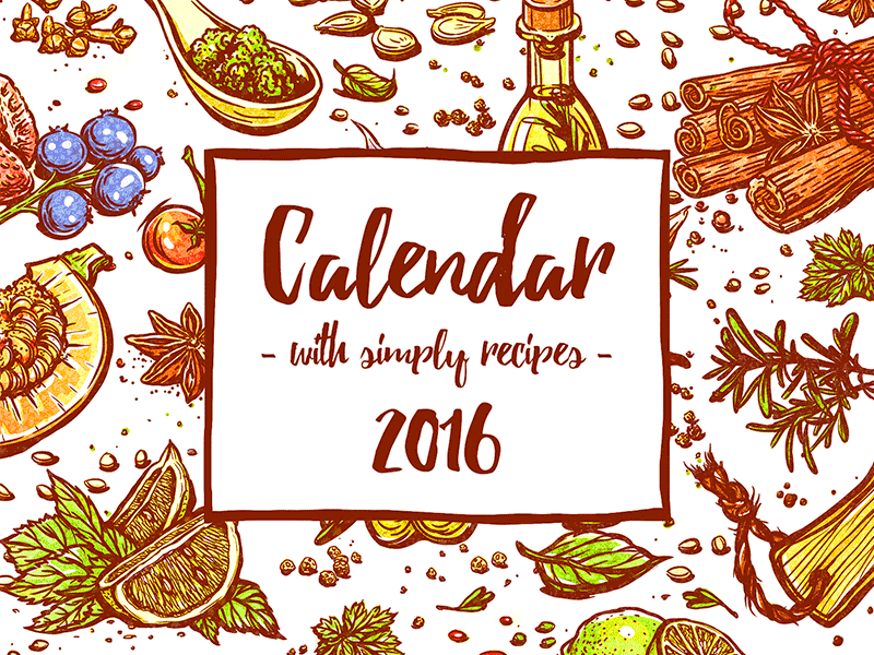 Calendar with simple recipes. calendar food icons recipes